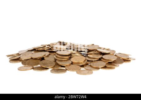 Ukrainian hryvnias, heap of coins on a white background Stock Photo