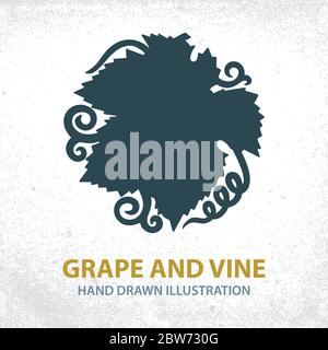 Grape leaf and vine.  Hand drawn grape bunch engraving style illustration. Bunch of grapes sketch drawing corner ornament. Part of set. Stock Vector