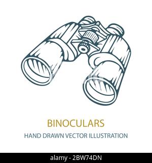 Binocular. Hand drawn binocular vector illustration. Binocular sketch drawing icon. Part of set. Stock Vector
