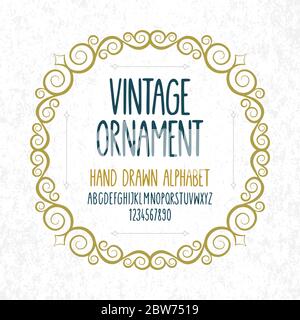 Vintage ornament and hand drawn font isolated on white background. Retro style cover design template. Part of set. Stock Vector