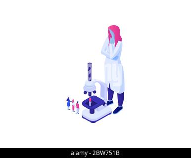Genetic biotechnology analysis populations isometric data. Collection study genetic infographics people. Stock Vector