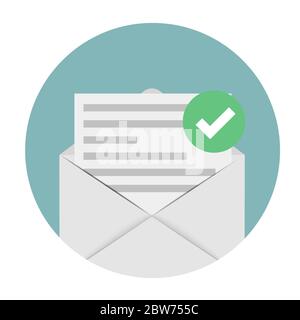 New Email notification concept with envelope and Green check mark . Vector illustration Stock Vector