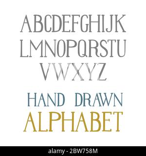 Hand drawn alphabet. Hand lettering upper case font. Vintage style letters. Part of set. Stock Vector
