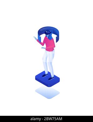 Web statistics using virtual reality isometric concept. Technology online strategy analytical. Stock Vector