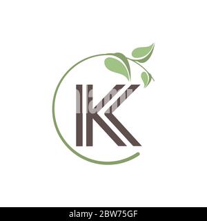 Natural letter K modern alphabet symbol vector with leaf. Initial letter K icon symbol. Vector illustration EPS.8 EPS.10 Stock Vector