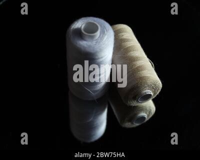 Sewing Needle thread scissors thimble tailor buttons Stock Photo