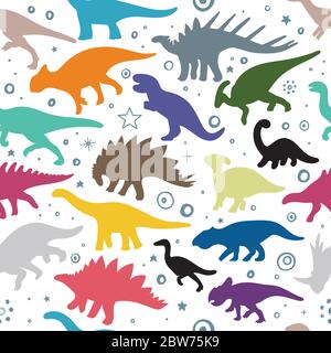 Dinosaur. Hand drawn colorful dinosaurs vector seamless background. Dinosaur colored sketch drawing illustration. Part of set. Stock Vector