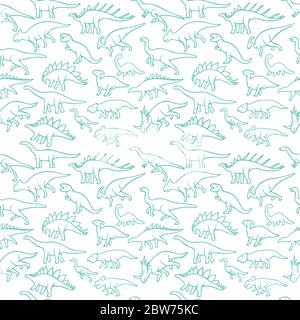 Dinosaur. Hand drawn dinosaurs vector seamless background. Dinosaur sketch drawing illustration. Part of set. Stock Vector