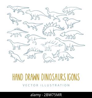 Dinosaur. Hand drawn dinosaurs vector illustrations collection. Different dinosaur sketch drawing. Part of set. Stock Vector