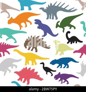 Dinosaur. Hand drawn colorful dinosaurs vector seamless background. Dinosaur colored sketch drawing illustration. Part of set. Stock Vector