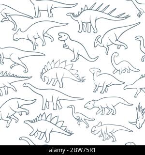 Dinosaur. Hand drawn dinosaurs vector seamless background. Dinosaur sketch drawing illustration. Part of set. Stock Vector