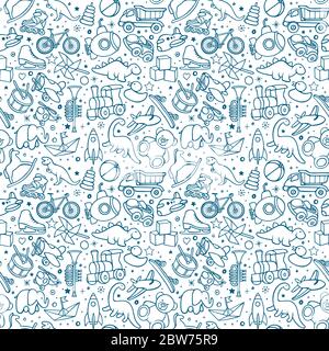 Toys hand drawn seamless pattern. Toys endless sketch drawing texture. Childish background. Part of set. Stock Vector