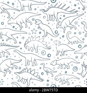 Dinosaur. Hand drawn dinosaurs vector seamless background. Dinosaur sketch drawing illustration. Part of set. Stock Vector