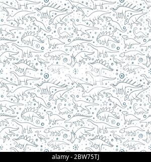 Dinosaur. Hand drawn dinosaurs vector seamless background. Dinosaur sketch drawing illustration. Part of set. Stock Vector