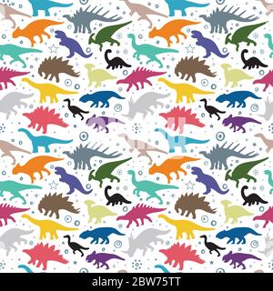 Dinosaur. Hand drawn colorful dinosaurs vector seamless background. Dinosaur colored sketch drawing illustration. Part of set. Stock Vector