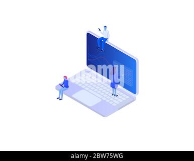 Online analysis social infographic isometric concept. Online technology analytical strategy development of diagrams. Stock Vector