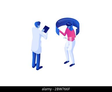 Web big analytics testing virtual reality isometric concept.. Online technology analytical strategy development of diagrams. Stock Vector