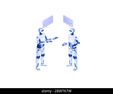 Web interaction artificial intelligence with self isometric concept. Dialogue online with artificial intelligence. Stock Vector