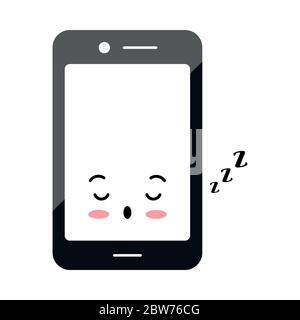 Sleeping mode mobile phone emoji icon isolated on white background. Stock Vector