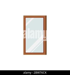 Wooden frame rectangular mirror isolated on white background. Stock Vector