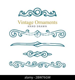 Vintage ornaments set. Hand drawn engraved style vector divides and decorative elements. Part of set. Stock Vector