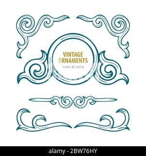 Vintage ornaments set. Hand drawn engraved style floral vector decorative elements. Part of set. Stock Vector