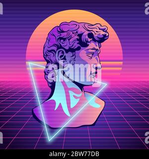 Expressionism bust David retro futuristic style. Antique sculpture old masterpiece David by Michelangelo. Stock Vector