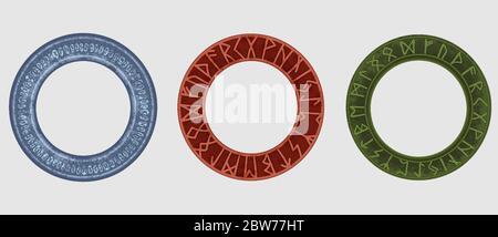 Runic Frame Ancient runic frame circle template. Runic bronze red hoop, nordic ...