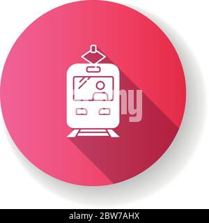 Tram pink flat design long shadow glyph icon Stock Vector