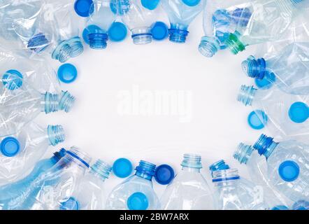 Plenty of plastic bottles on white background with copy space Stock Photo