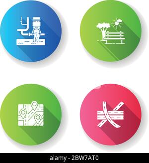 Urban regulation flat design long shadow glyph icons set Stock Vector