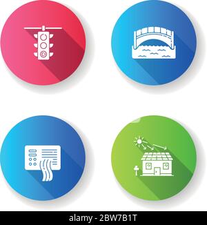 Urban regulation flat design long shadow glyph icons set Stock Vector