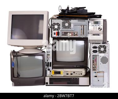 Old electronic devices isolated on white background Stock Photo