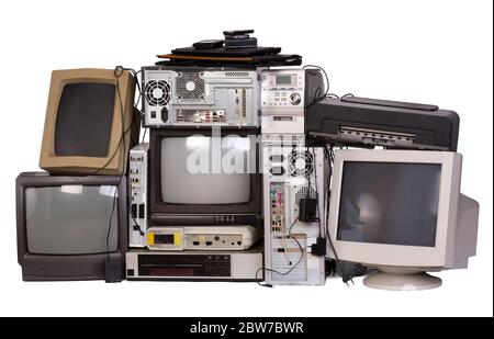 Old electronic devices isolated on white background Stock Photo