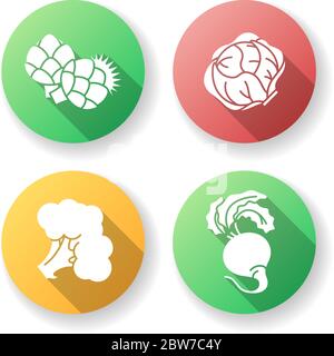Dieting flat design long shadow glyph icons set Stock Vector