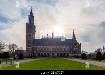 Peace Palace in Hague, Seat of the International Court of Justice part of united nation UN, The Netherlands in summer time.  ICJ or world court gives Stock Photo