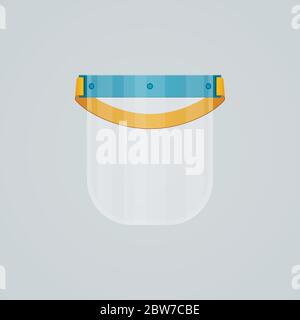 Medical face shield plastic mask on white background. Coronavirus Covid-19 protective mask equipment front view. Stock Vector