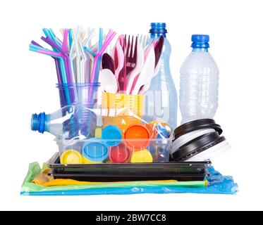 Samples of plastic garbage isolated on white background Stock Photo