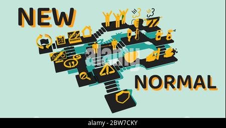 New normal lifestyle concept. After Outbreak . After the Corona virus or Covid-19 causing the way of life of humans to change to new normal. Stock Vector