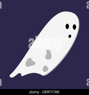 Simple scary ghost isolated on dark background. Frightening Halloween character. Blank white sheet with holes. Element for poster, banner Stock Vector