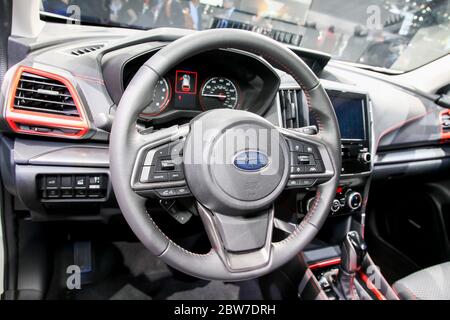 NEW YORK, NY, USA -MARCH 28, 2018: Subaru Forester shown at the New York International Auto Show 2018, at the Jacob Javits Center. This was Press Prev Stock Photo