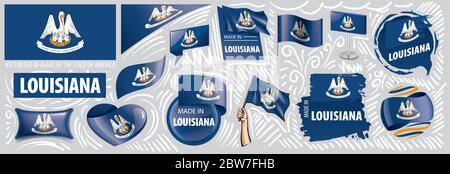 Vector set of flags of the American state of Louisiana in different designs Stock Vector