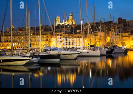 Marina, fortified city of Birgu aka Vittoriosa, Malta Stock Photo