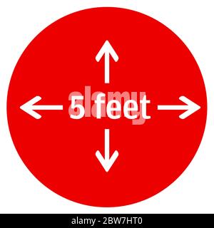 Social Distancing Message sticker for supermarkets, stores, shopping mall and public places. Please keep 5 feet distance in all direction. Stock Vector