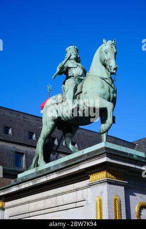 Close-up of the equestrian statue of Jan Wellem (Johann Wilhelm II) by the sculptor Gabriel Grupello. The monument was erected in 1711. Stock Photo