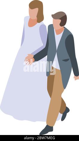 Happy wedding couple icon, isometric style Stock Vector