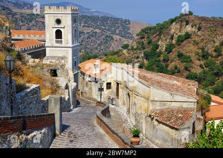 Deserted alley in old Savoca village on Sicily island. This village is known from the plan for the scenes in Corleone of Francis Ford Coppola's The Go Stock Photo