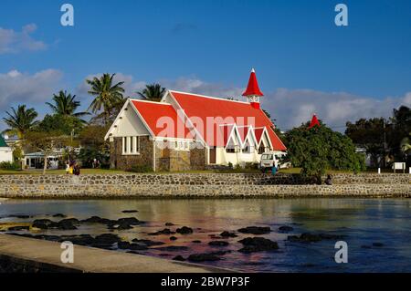 CAP MALHEUREUX / MAURITIUS - AUGUST 13, 2018: The famous church Notre Dame Auxiliatrice in Cap Malheureux in the north of Mauritius, Africa. Stock Photo