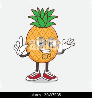 An illustration of Pineapple Fruit cartoon mascot character in geek style Stock Vector
