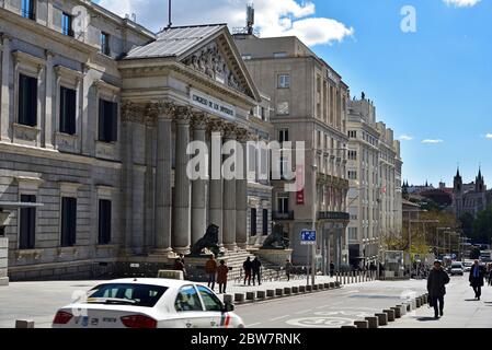 MADRID / SPAIN - APRIL 11, 2019 - Building of Congress of Deputies Congreso de los Diputados in City of Madrid, Spain Stock Photo